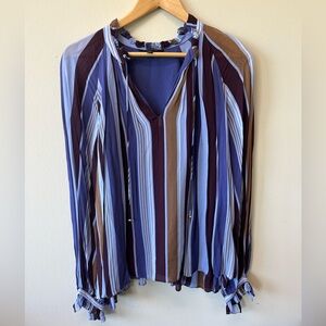 Banana Republic purple brown striped balloon sleeve top